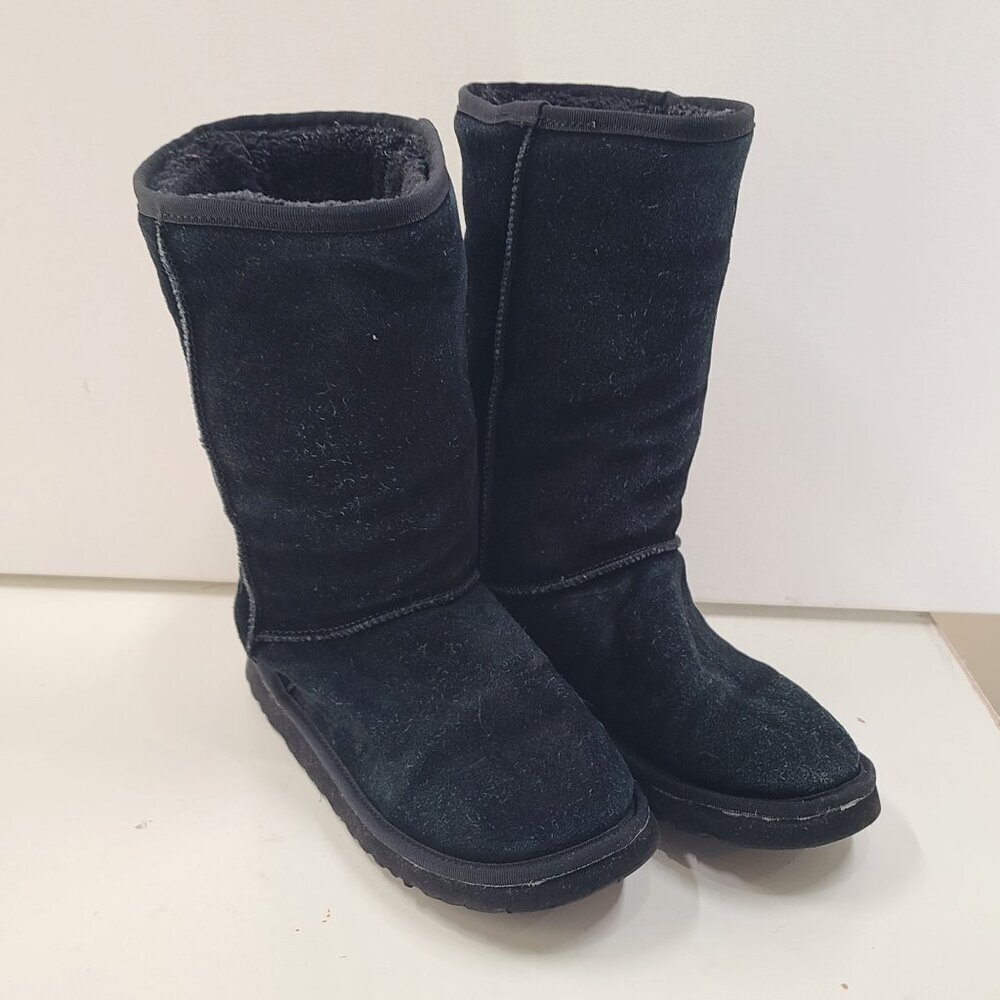UGG Midcalf Boot Suede Sheepskin Sherling Lined black Flat Pull On Women Size 7